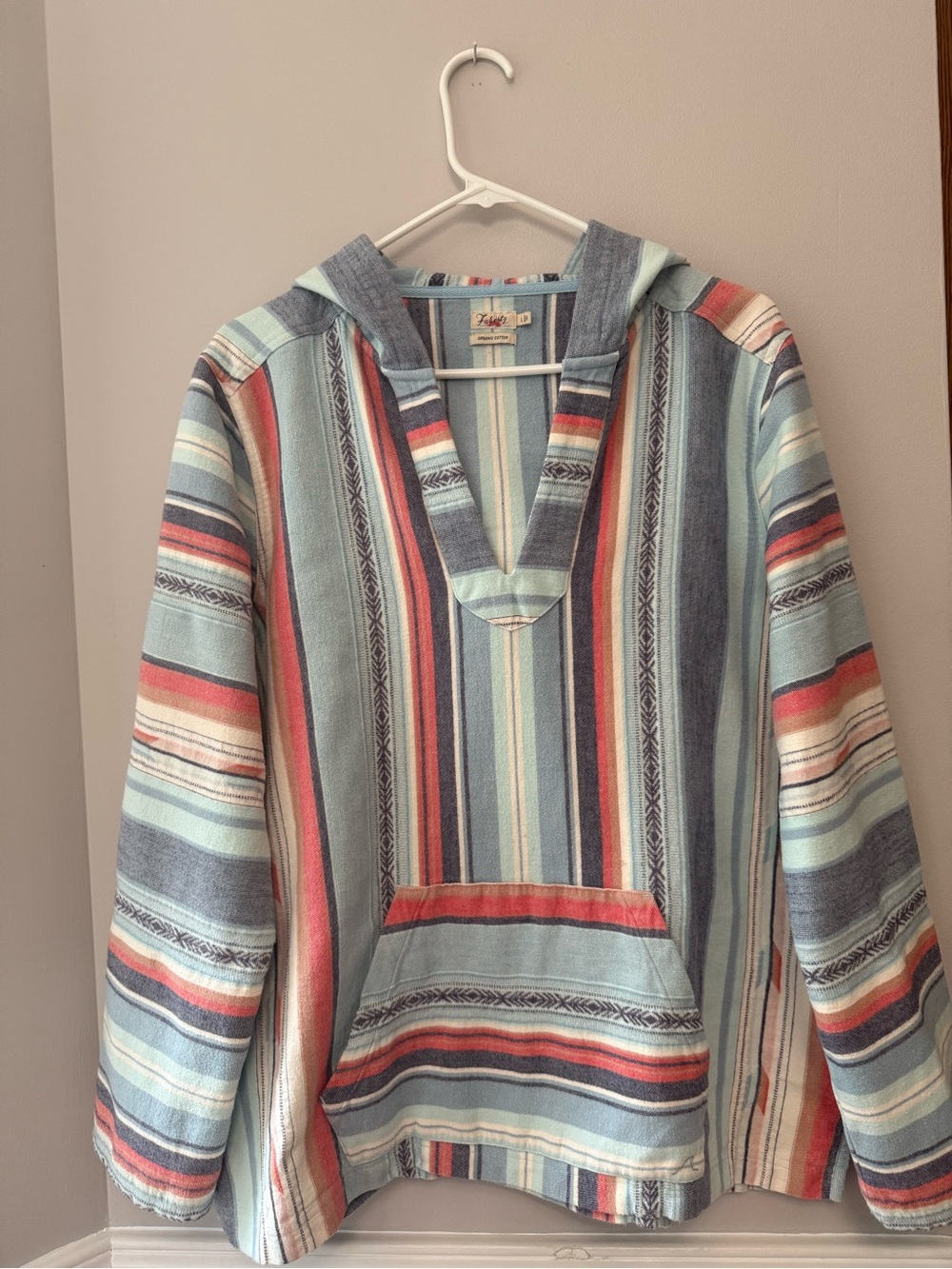 Faherty Boho Women’s Light Blue Multi-Striped Hoodie Size Large